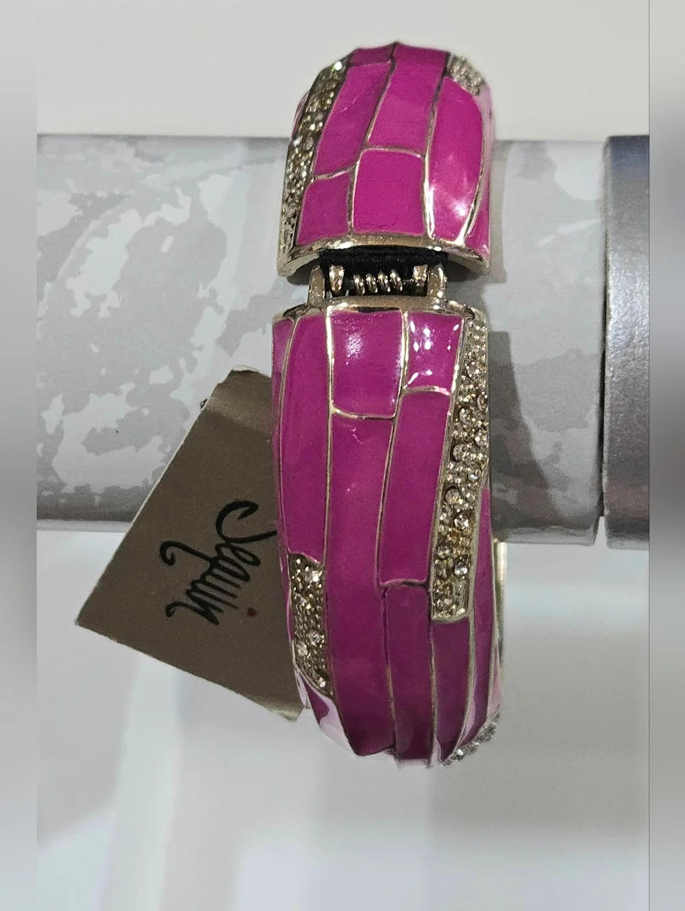 Nordstrom‎ Sequin NYC Pink Enamel & Sparkling Crystals Hinged Bangle NWT